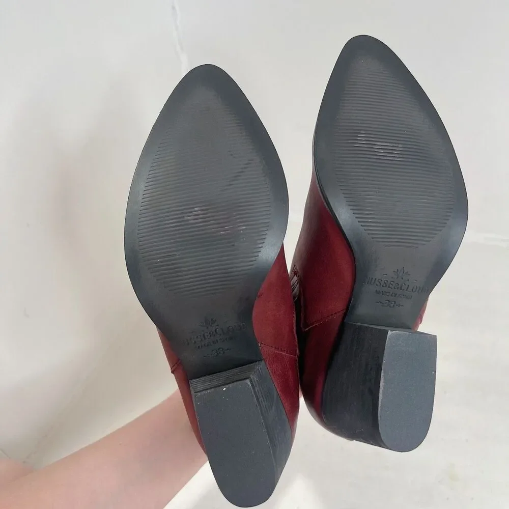 Musse & Cloud Red Leather Pointed Toe Ankle Boot Chelsea Western Size 7 7.5